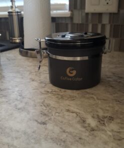 Coffee Gator Stainless Steel Coffee Grounds and Beans Container Canister with Date-Tracker, CO2-Release Valve and Measuring Scoop, Small, Gray 11oz 24 717aTAhYL5L