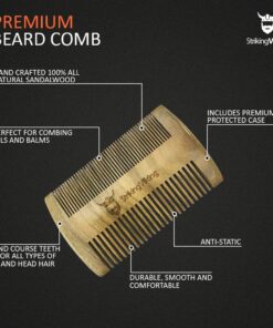 Sandalwood Beard Comb and Case - Pocket Sized Wooden Beard & Mustache Comb with Fine & Coarse Teeth - Perfect for Use with Balms and Oils - Striking Viking (Brown) Brown Case 24 717bKQ35QhL