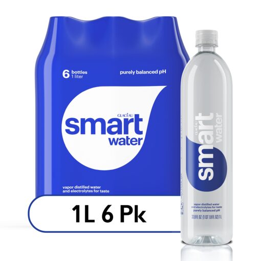 smartwater vapor distilled premium water bottles, 1 Liter, 6 Pack