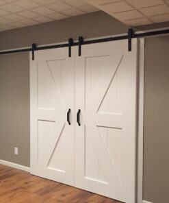 SMARTSTANDARD 13 Feet Heavy Duty Double Door Sliding Barn Door Hardware Kit - Smoothly and Quietly -Easy to Install -Includes Step-by-Step Installation, Fit 36"-40" Wide Door Panel(J Shape Hanger) 47 717bdmQPzNL