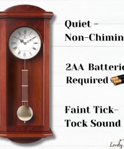 Pendulum Wall Clock, Silent Decorative Wood Clock with Swinging Pendulum, Battery Operated, Large Red Wooden Design, for Living Room, Kitchen, Office & Home Décor, 26.75 x 11.5 inches Red Wood 15 717cKne6Z8L 1