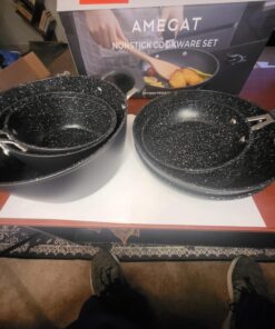 Induction Cookware Set, Pots and Pans Set 10-Piece, AMEGAT Nonstick Pan Set with Lids, Stay-Cool Silicone Handles, Frying Pans, Saucepans & Pot, for All Stoves 20 717ce1PS7L