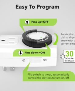 BN-LINK BND-60/U47 Indoor Mini 24-Hour Mechanical Outlet Timer, 3-Prong, 2-Pack White 29 717d7KbYkaL