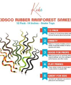 Kicko 12 Pack of 14 Inch Assorted Rubber Toy Snake - Soft Flexible Realistic Fake Floating Plastic Snakes - Colorful Bulk Small Sizes Set for Reptile School Collection, Birthday Party, Halloween Props - Image 3