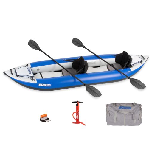 Sea Eagle 380X 12'6" Explorer Inflatable Kayak- Fishing, Touring, Camping, Exploring &White Watering-Self Bailing, Removable Skeg, Drop Stitch Floor 2 Person Pro