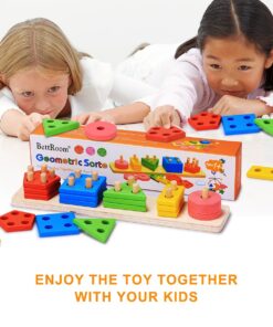 Alternative view of BettRoom Wooden Educational Preschool Toddler Toys for 3 4-5 Year Old Boys Girls Shape Color Recognition Geometric Board Blocks Stack Sort Kids Children Non-Toxic Toy(14IN)