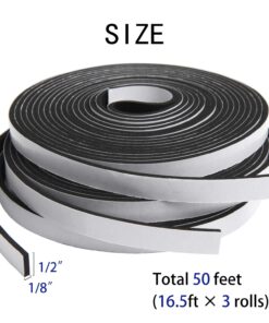 Yotache Adhesive Foam Tape 3 Rolls Total 50 Feet Long 1/2 Inch Wide X 1/8 Inch Thick, Insulation Soundproofing Neoprene Rubber Door Weather Stripping, 3 X 16.5 Ft Each 1/2 x 1/8" 9 717fZhQN5QL