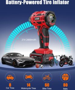 AUTDER Tire Inflator Air Compressor, 21V Battery Powered Tire Pump, 180PSI Pistol-shaped Handheld Air Pump with Digital Pressure Gauge, Automatically Shut Off, Perfect for Cars, Motorcycles, Bikes Red 14 717h9gdgteL