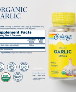 Alternative view of SOLARAY Organic Garlic Pills - 560 mg Garlic Supplements for Heart Health Support - USDA Organic Garlic Capsules - Vegan - 60-Day Money-Back Guarantee - 100 Servings, 100 VegCaps