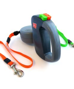 Alternative view of WIGZI (2 Two Dog Reflective Retractable Pet Leash – 360 Degree Zero Tangle Patent - Two Dogs Each up to 50 lbs and 10ft. Reflective Orange and Green Leads. Dual Locking, Small, Gray