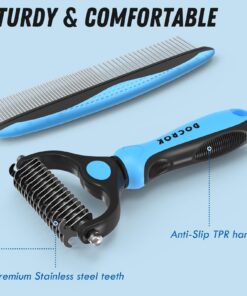 Pet Grooming Brush and Metal Comb Combo, Cat Brush Dog Brush for Shedding, Undercoat Rake for Dogs Grooming Supplies, Dematting Deshedding Brush Dogs Shedding Tool for Long matted Haired Pets, Blue 22 717m1QPF7L