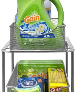 Sorbus 2 Tier Under The Sink Organizer Baskets with Mesh Sliding Drawers —Ideal for Cabinet, Countertop, Pantry, and Desktop, for Bathroom, Kitchen, Office, etc.—Made of Steel (Silver) Silver 18 717nme4034L