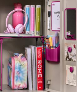 LockerMate 7-Piece Locker Organizer Kit, Includes Locker Shelf, Mirror, Whiteboard, Storage Cup & Dry Erase Marker, Pink 12 717o4GaT9nL