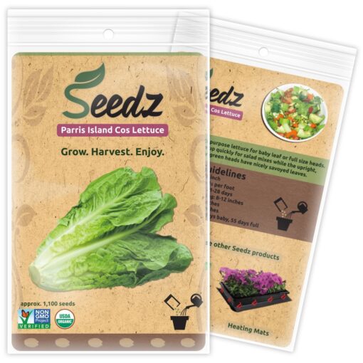 Organic Lettuce Seeds, APPR. 1,100, Parris Island Romaine Lettuce, Heirloom Vegetable Seeds, Certified Organic, Non GMO, Non Hybrid, USA