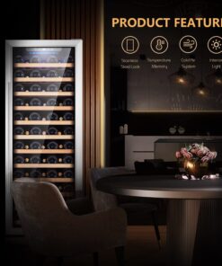 Kalamera 80 Bottle Freestanding Compressor Wine Cooler-Stainless Steel & Black/Single Zone Thermostat with Touch Control/Blue LED Lighting 14 717pmWWVpjL 1