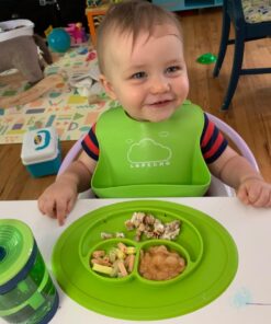 ezpz Mini Mat (Lime) - 100% Silicone Suction Plate with Built-in Placemat for Infants + Toddlers - First Foods + Self-Feeding - Comes with a Reusable Travel Bag - 6 Months+ Lime 27 717tesqQ6DL