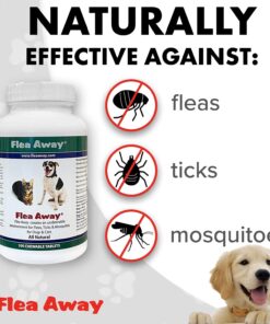 Flea Away All Natural Supplement for Fleas, Ticks, and Mosquitos Prevention for Dogs and Cats, 100 Chewable Treat Tablets, Single 1 Single 28 717u0hZqpEL