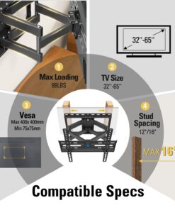 Mounting Dream TV Wall Mount for 32-65 Inch TV, TV Mount with Swivel and Tilt, Full Motion TV Bracket with Articulating Dual Arms, Fits 16inch Studs, Max VESA 400X400 mm, 99lbs, MD2380 27 717v8sA4vyL