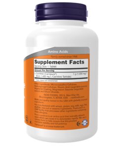 Alternative view of NOW Supplements, L-Carnitine 1,000 mg, Purest Form, Amino Acid, Fitness Support*, 100 Tablets 100 Count (Pack of 1)