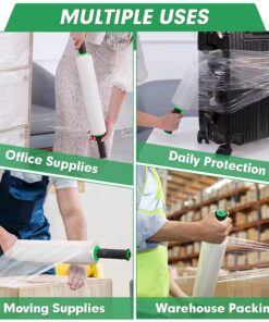 Stretch Film, KAMOTA Stretch Wrap with Handles Industrial Strength, Moving Wrapping Plastic Roll, Shrink Wrap for Pallet Wrap, 15" x 1000 Feet, 4 Pack, 60 Gauge 16 717w2gncaKL