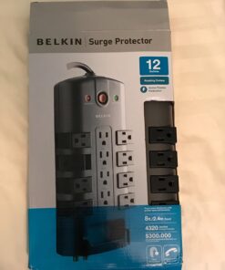 Belkin Surge Protector Power Strip w/ 8 Rotating & 4 Standard Outlets - 8ft Sturdy Extension Cord w/ Flat Pivot Plug for Home, Office, Travel, Desktop & Charging Brick - 4320 Joules of Protection 1 Pack 44 717yLMqs2lL 1