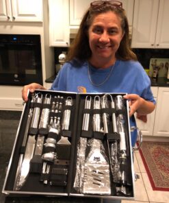 grilljoy 24PCS BBQ Grill Tools Set with Meat Thermometer and Injector - Extra Thick Stainless Steel Spatula, Fork& Tongs - Complete BBQ Accessories in Aluminum Case - Perfect Grill Gifts for Men SILVER 17 717yW054L