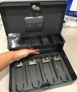 MMF Industries STEELMASTER Tiered Tray Cash Box | 11.81” W x 3.18” H x 9.43” D | 10 Compartments | Tiered Tray Design | Recessed Handle | Secure Cam Lock | Steel Construction 11.8"L x 9.5"W x 3.2"H 30 717zQ2TFL