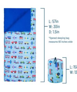 Wildkin Kids Sleeping Bags for Boys & Girls, Measures 57 x 30 x 1.5 Inches, Cotton Blend Material Sleeping Bag for Kids, Ideal for Parties, Camping & Overnight Travel(Trains Planes & Trucks) Trains, Planes, and Trucks 12 718 J12JiL