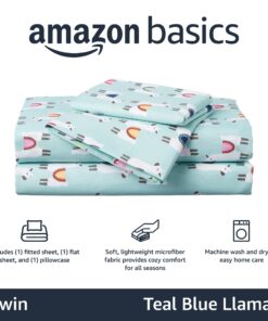 Alternative view of Amazon Basics Kid's Llama Party Soft Easy-Wash Microfiber Sheet Set, Twin, Teal Blue Llamas