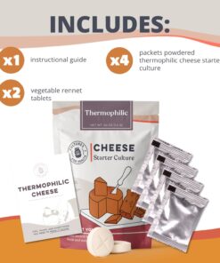 Cultures for Health Thermophilic Cheese Starter | 4 Packets Gluten Free Direct-Set Culture + 2 Vegetable Rennet Tablets | DIY Hard Cheese, Parmesan, Mozzarella, Asiago, Romano, Swiss Cheese, & More 9 718 chcIWL