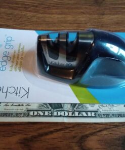 KitchenIQ 50009 Edge Grip 2-Stage Knife Sharpener, Black, Coarse & Fine Sharpeners, Compact for Easy Storage, Stable Non-Slip Base, Soft Grip Rubber Handle, Straight & Serrated Knives 46 7180kEDeOWL