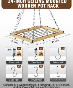Alternative view of Cooks Standard Ceiling Mounted Wooden Pot Rack, 24-inch by 18-inch