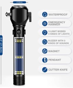 Delxo Patriot Flashlight, Handheld Solar Powered Tactical Flashlights Cell Phone Charger, USB Rechargeable Waterproof Car LED Flash Light with 2400mAh Battery, Multi Function for Emergency 1 PC 18 71820aAlN2L