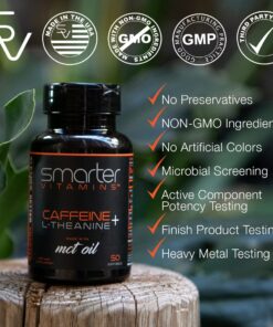 SmarterVitamins (3-Pack) 200mg Caffeine Pills with 100mg L-Theanine for Energy, Focus and Clarity + Coconut MCT Oil, Pre Workout, Nootropic Brain Booster, Extended Release Capsule 26 718263AOMIL