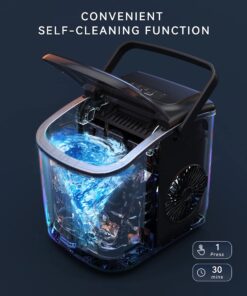 ecozy Portable Countertop Ice Maker - 9 Ice Cubes in 6 Minutes, 26 lbs Daily Output, Self-Cleaning with Ice Bags, Scoop, and Basket for Kitchen, Office, Bar, Party - Black Bullet Ice 1 20 7182UMYZuBL
