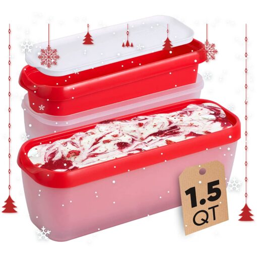 StarPack Long Scoop Reusable Ice Cream Containers with Lids (2-Pack) - Ice Cream Container for Home Made Ice Cream Storage, Soup & Food Storage - Durable Ice Cream Freezer Containers with Style! 2 Pack Cherry Red