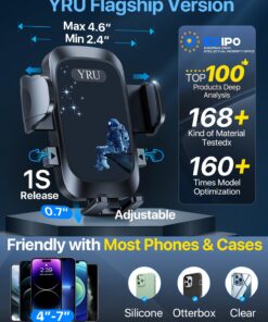 Alternative view of [Super Stable] YRU Phone Mount for Car [Upgraded 80 Lb Suction Cup] Thick Case Friendly, Heavy Duty Mobile Cell Phone Holder for Car Dashboard Vent Windshield for iPhone 15 Pro Max 14 13 Galaxy S22 21 Dark Black