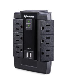 CyberPower CSP600WSU Surge Protector, 1200J/125V, 6 Swivel Outlets, 2 USB Charging Ports, Wall Tap Design, Black 22 7186I1yErDL