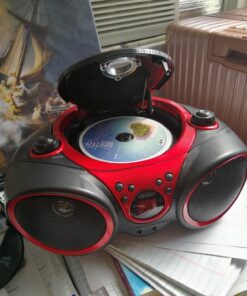 JENSEN CD-490 Portable Stereo CD Player with AM/FM Radio and Aux Line-In, Red and Black 19 7188SJCoQL