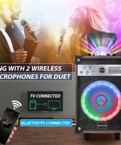 Alternative view of Ankuka Karaoke Machine, Portable Bluetooth Speaker with Disco Lights,Subwoofer PA System with 2 Wireless Microphones for Christmas,Birthday Party