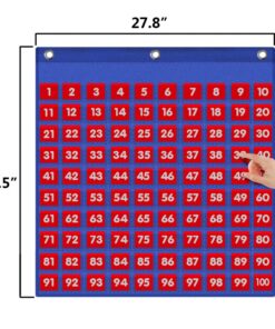 Eamay Hundreds Pocket Chart with 130 Number Cards, Number 1-100 Board Pocket Chart for Teacher Lessons in a Classroom or for Use at Home (100 Pockets) 100 pockets 12 718ELAMG5fL