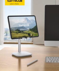 Lamicall Tablet Stand, Desktop Tablet Holder - Height Adjustable Tablet Dock for Desk, Tablet Mount with 1.5lb Heavy Base, for iPad Pro 12.9, Mini, Air, Kindle, Galaxy Tabs and 4~12.9" Tablet, White 16 718EVBgCArS