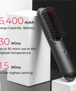 TYMO Porta Cordless Hair Straightener Brush, Portable Mini Straightening Brush for Travel, Negative Ion Hot Comb Hair Straightener for Women, Lightweight to Carry Out, USB Rechargeable, Anti-Scald Black 29 718EzX3SoL