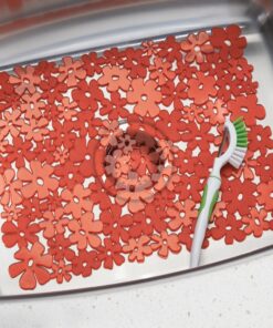 iDesign Blumz Floral BPA-Free Flexible PVC Plastic Large Sink Protector Mat - 16" x 12.5", Red 9 718FEiCQXYL