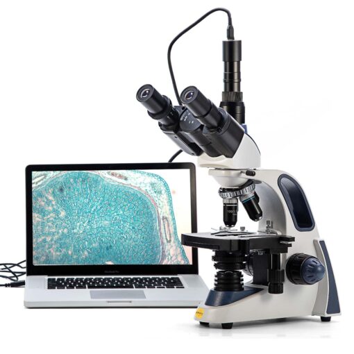 Swift SW380T 40X-2500X Research-Grade Trinocular Compound Lab Microscope with 1.3mp Camera and Software Windows and Mac Compatible and Slides SW380T+1.3 camera