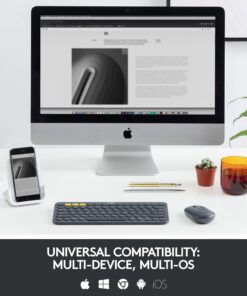 Logitech K380 Pebble Multi-Device Bluetooth Keyboard – Windows, Mac, Chrome OS, Android, iPad, iPhone, Apple TV Compatible – with Flow Cross-Computer Control and Easy-Switch up to 3 Devices –Dark Grey Dark Grey 34 718H3Eoq TL