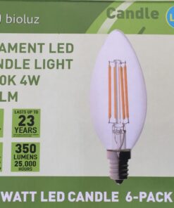 Bioluz LED 4W Filament Candelabra Bulb, E12 Base High Efficiency LED Candle Bulbs, UL Listed, Pack of 6 6 Count (Pack of 1) 39 718HPQrW2L