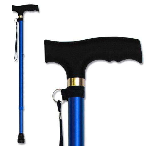 RMS Walking Cane - Adjustable Walking Stick - Lightweight Aluminum Offset Cane with Ergonomic Handle and Wrist Strap - Ideal Daily Living Aid for Limited Mobility Blue