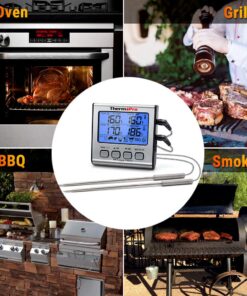 ThermoPro TP-17 Dual Probe Digital Cooking Meat Thermometer Large LCD Backlight Food Grill Thermometer with Timer Mode for Smoker Kitchen Oven BBQ, Silver 2 Probes 27 718LH5RfgbL