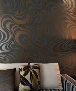 Q QIHANG Modern Abstract Curve 3D Wallpaper Roll Mural Papel De Parede Flocking for Striped Black Brown Color Unpasted Living Room Wall Paper 0.7m x 8.4m=5.88㎡ 29 718M1HUnd2L